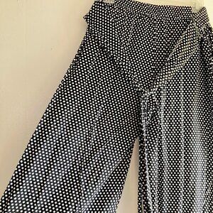 St Tropez West Pants Wide Leg Crop Pull-On Rayon Sash Tie Polka Dots Poc…